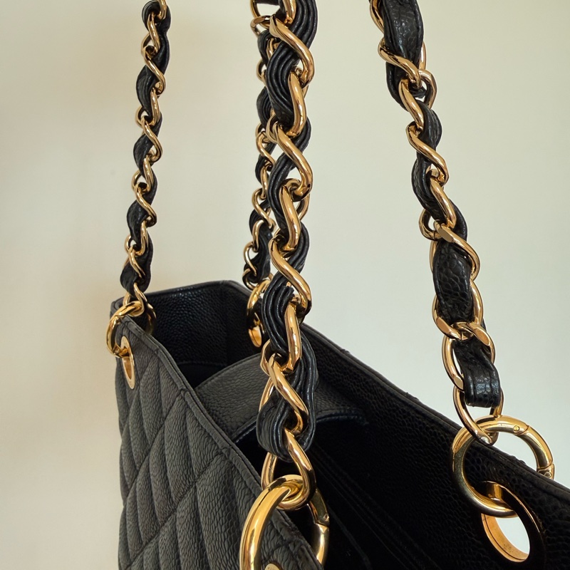 Chanel黑金荔枝牛皮PST肩揹包 托特包 購物包-8