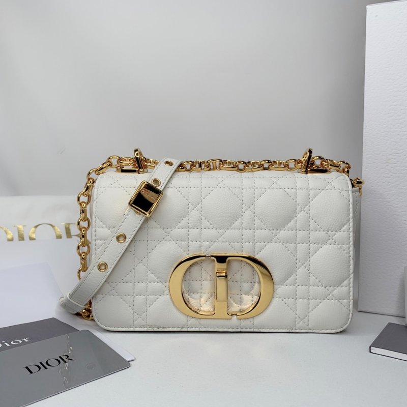 DIOR CARO白色藤格紋鍊帶斜背包-0