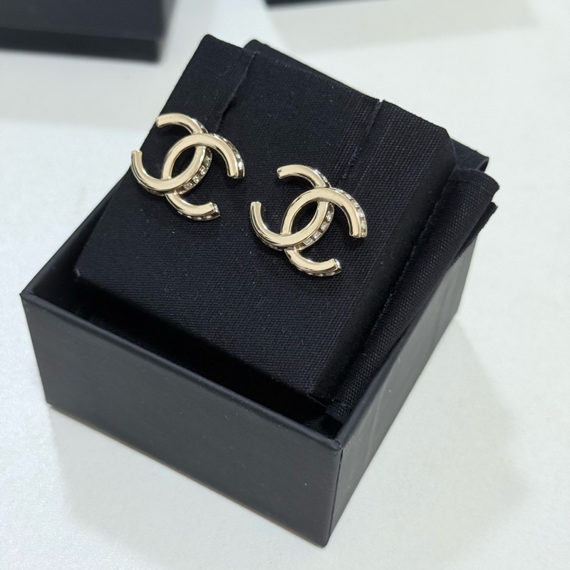 香奈兒 Chanel 耳環 23B 側鑽 雙c logo耳環-2