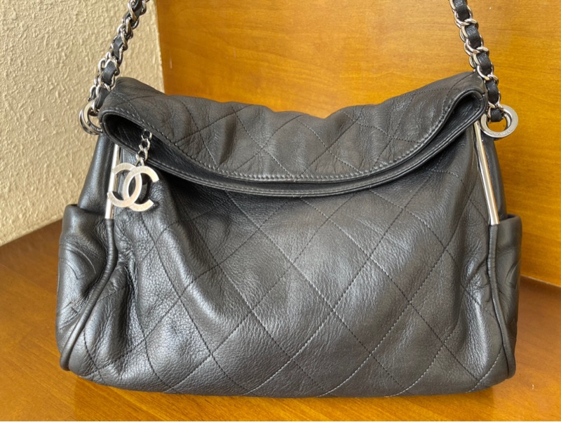 Chanel vintage hobo 銀桿 羊皮 菱格紋 外縫 肩背包-1