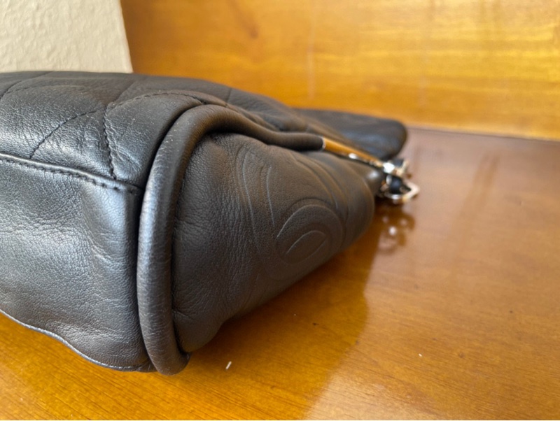 Chanel vintage hobo 銀桿 羊皮 菱格紋 外縫 肩背包-8