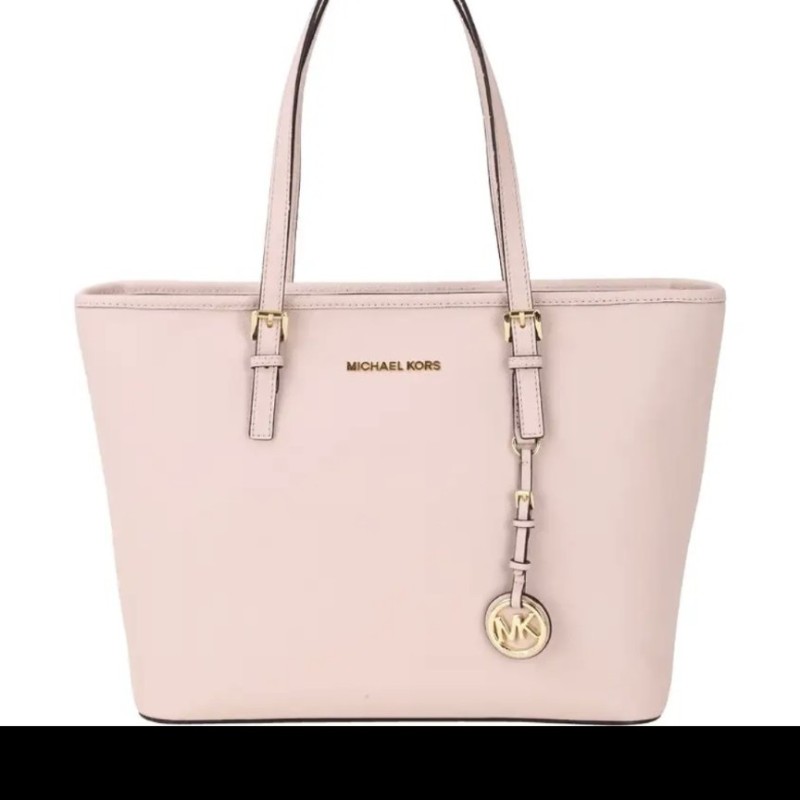 Michael Kors Jet Set Travel 防刮牛皮拉鍊托特包(中/粉裸色)-0