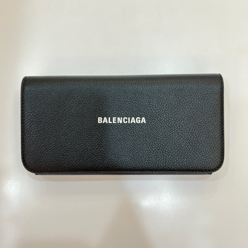 BALENCIAGA 全皮logo簡約黑色長夾-5
