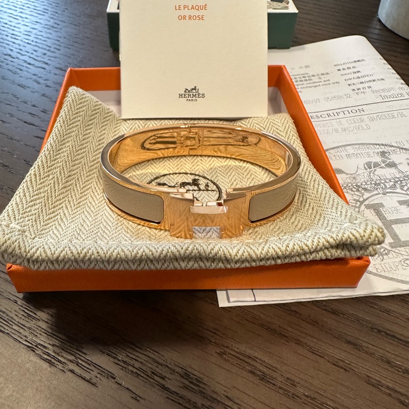 全新愛馬仕Hermes人氣經典logo H 琺瑯手環，保護膜仍貼著-4