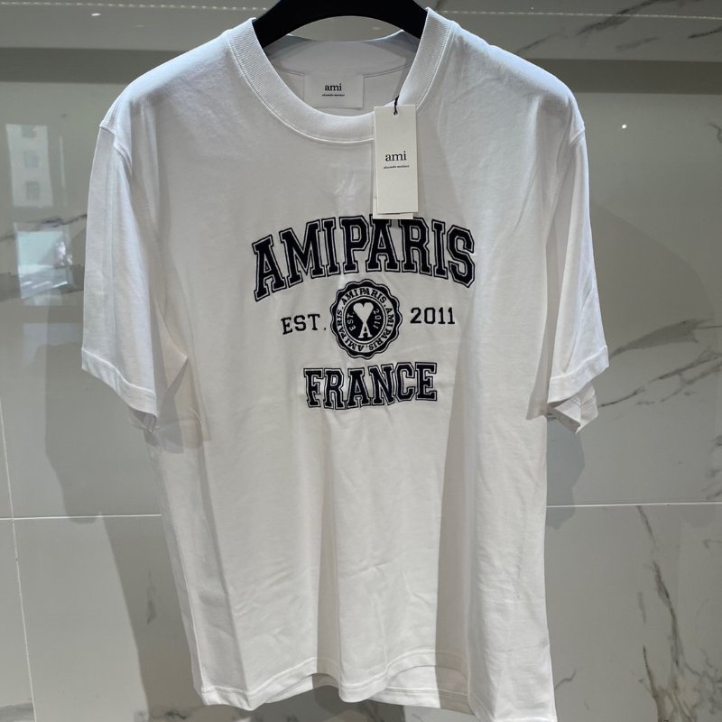 AMI PARIS FRANCE 白色文字標短T-0