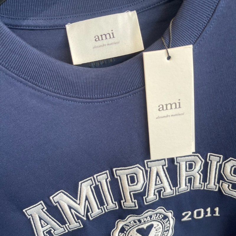 AMI PARIS FRANCE 藍色文字標短T-1