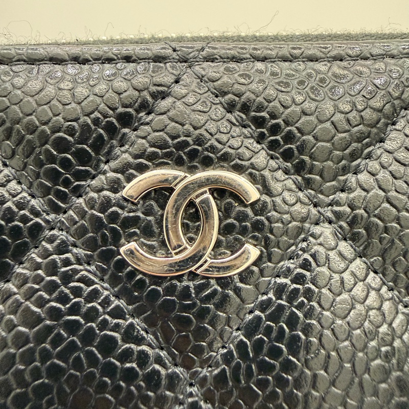 CHANEL荔枝黑銀牛皮零錢包-6