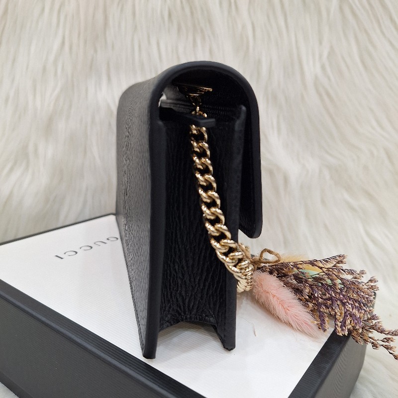GUCCI 510314 黑 荔枝皮 金鍊 手拿斜背包WOC-6