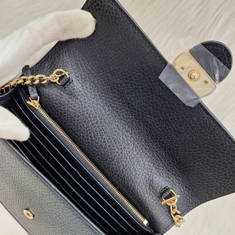 GUCCI 510314 黑 荔枝皮 金鍊 手拿斜背包WOC-14