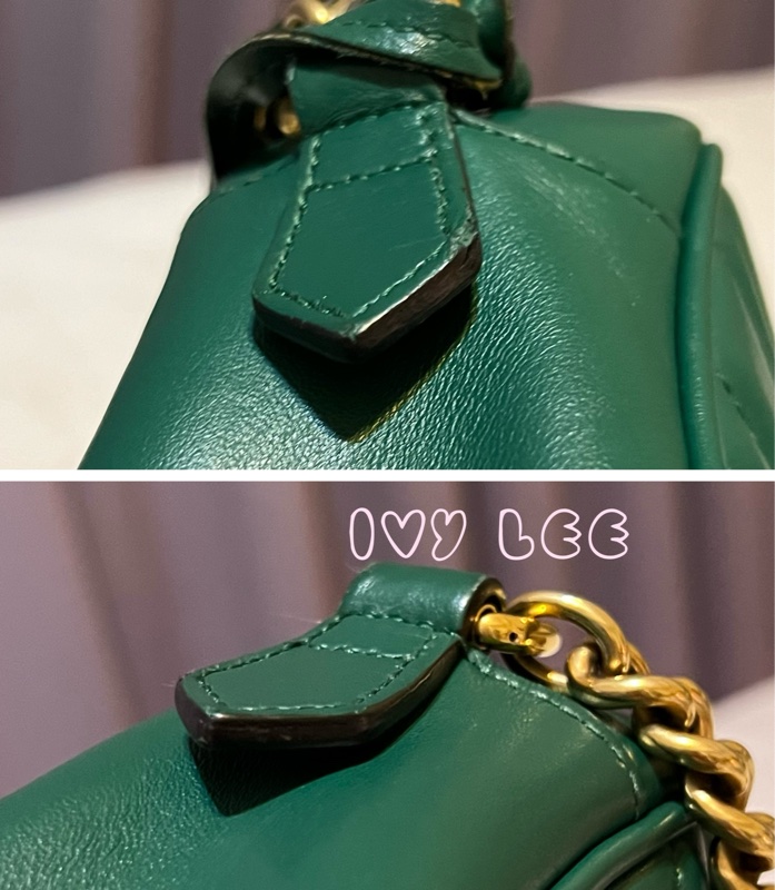 GUCCI GG(已售出)Marmont系列仿舊金色雙G LOGO牛皮山形紋拉鍊肩背包(綠色/447632)肩背包斜背包二手精品-17