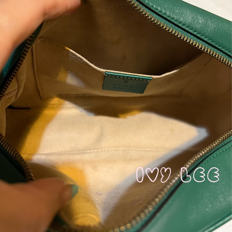 GUCCI GG(已售出)Marmont系列仿舊金色雙G LOGO牛皮山形紋拉鍊肩背包(綠色/447632)肩背包斜背包二手精品-5