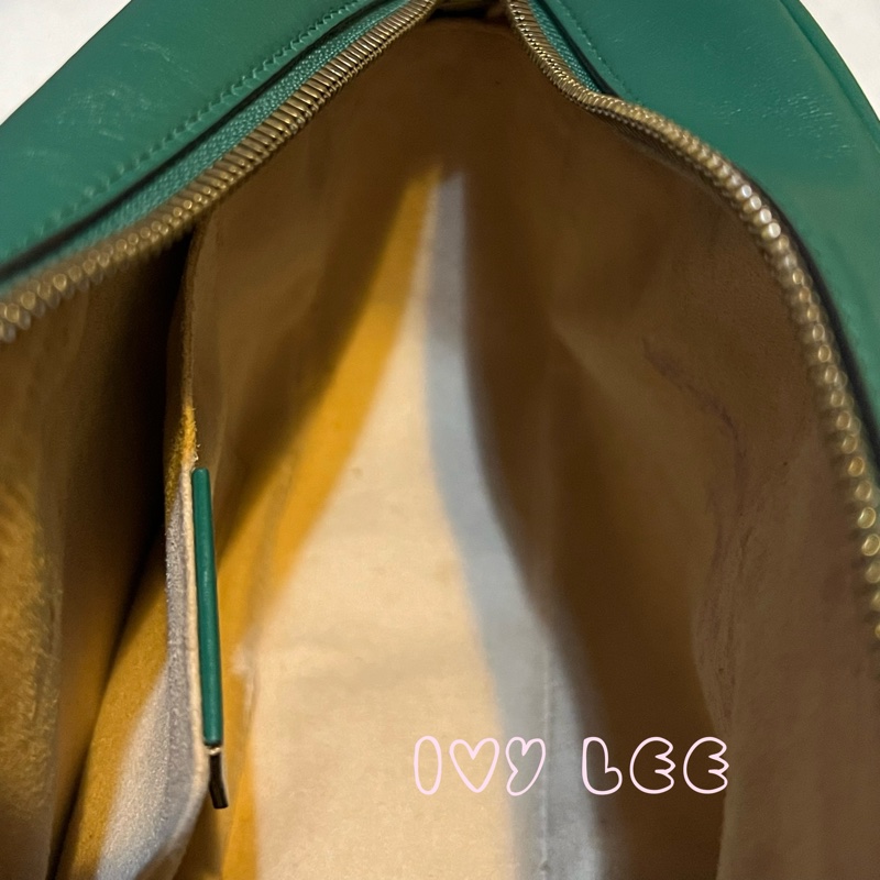 GUCCI GG(已售出)Marmont系列仿舊金色雙G LOGO牛皮山形紋拉鍊肩背包(綠色/447632)肩背包斜背包二手精品-8