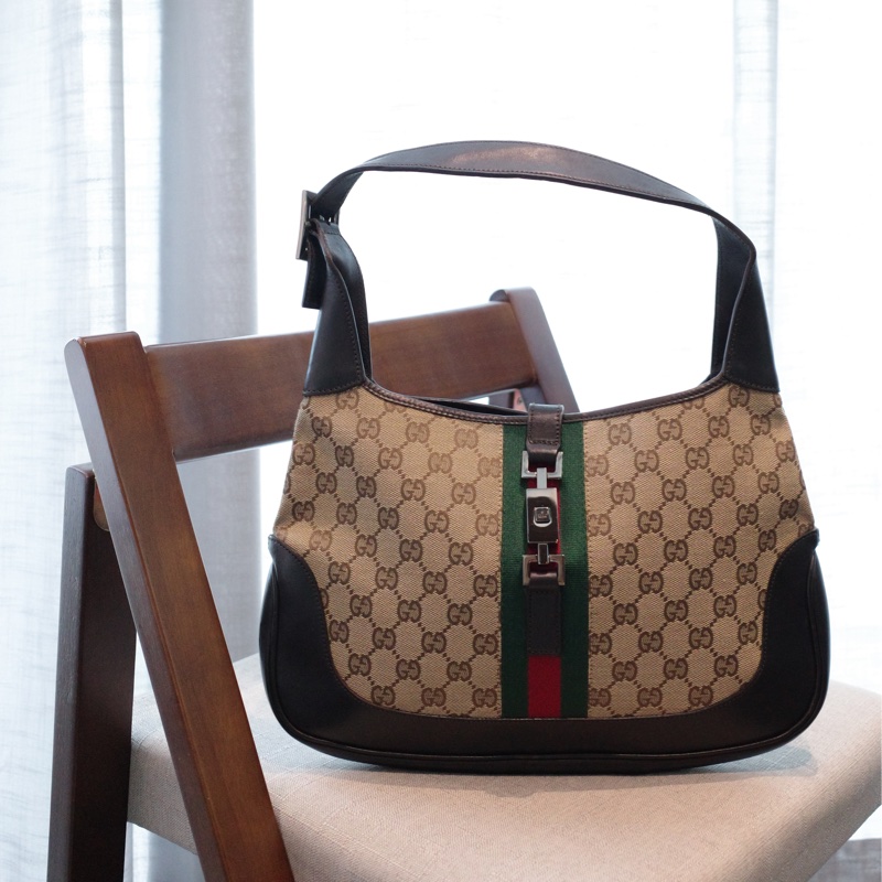 Gucci Jackie 老花帆布配皮側背包-0