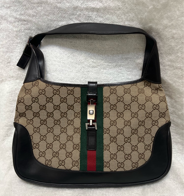 Gucci Jackie 老花帆布配皮側背包-1