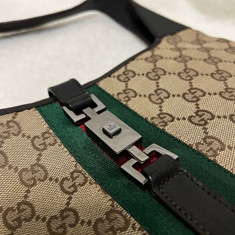 Gucci Jackie 老花帆布配皮側背包-4