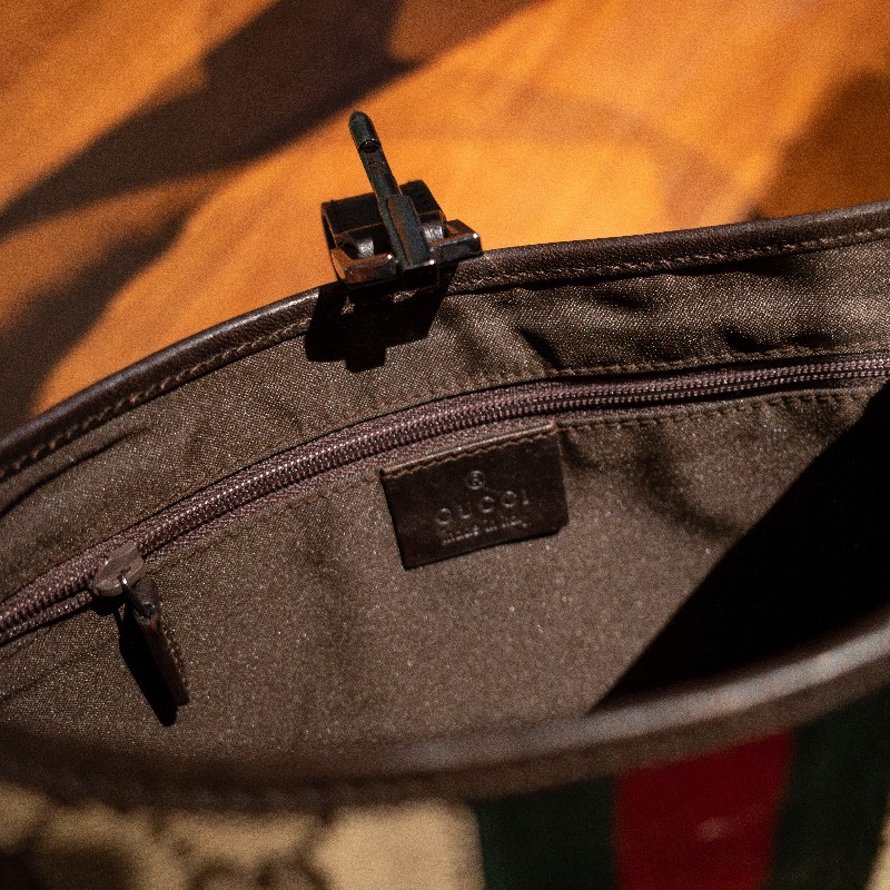 Gucci Jackie 老花帆布配皮側背包-10