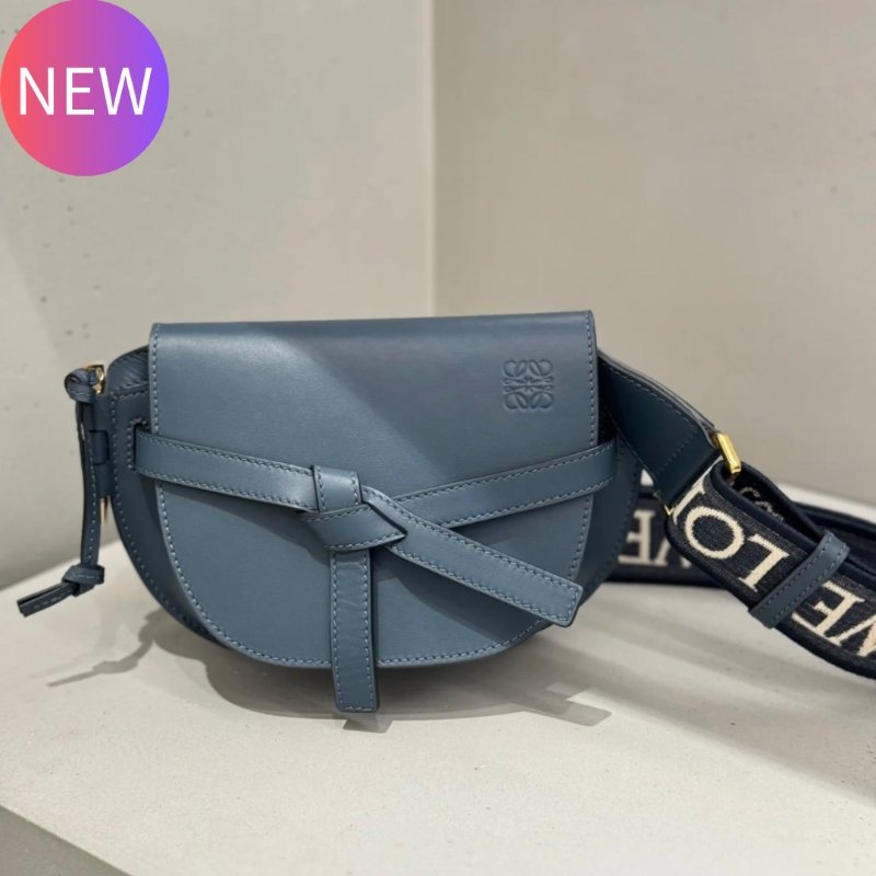 "限時降價"-Loewe 柔軟小牛皮緹花迷你 Gate 包 瑪瑙藍《2024季度新品》-0