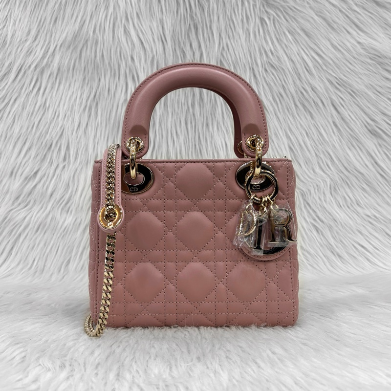 Dior 乾燥玫瑰粉羊皮金鏈迷你黛妃Mini Lady Dior斜背包-0