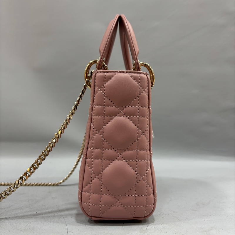 Dior 乾燥玫瑰粉羊皮金鏈迷你黛妃Mini Lady Dior斜背包-4