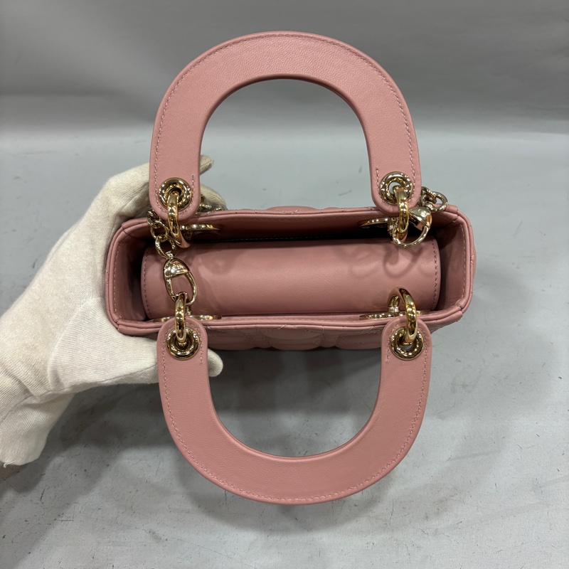 Dior 乾燥玫瑰粉羊皮金鏈迷你黛妃Mini Lady Dior斜背包-12