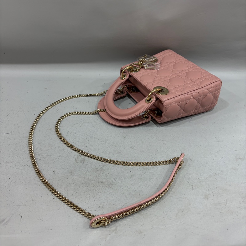 Dior 乾燥玫瑰粉羊皮金鏈迷你黛妃Mini Lady Dior斜背包-13