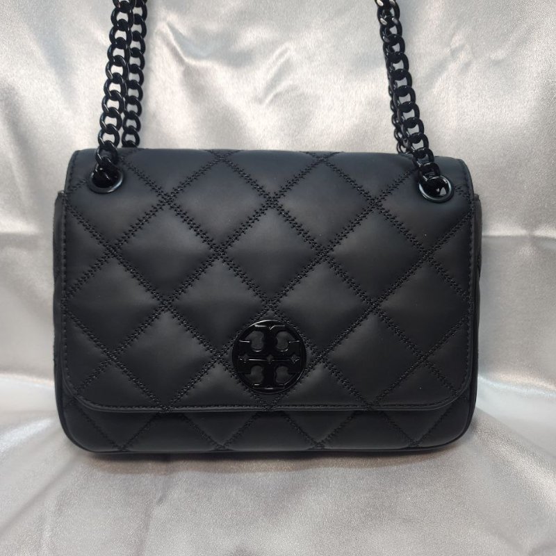 TORY BURCH/TB 霧黑 啞光黑鏈條包 消光黑 磨砂黑鏈條包 WOC Willa-0