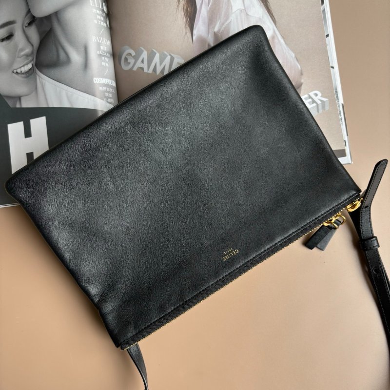 ::CELINE:: TRIO 黑色小款 經典羊革三層斜背包-0