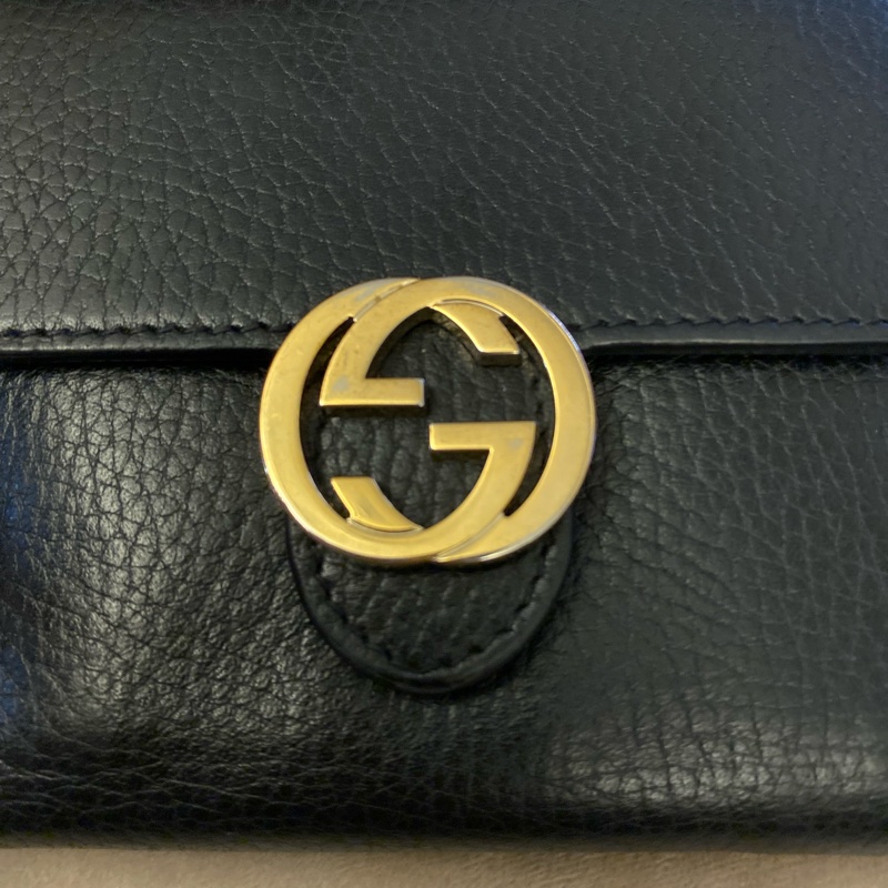 Gucci 黑金 零錢區 明顯使用痕跡 logo磨損使用痕跡 短夾 皮夾 卡夾-21