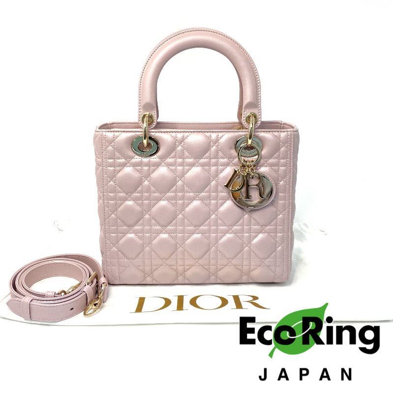 △ Christian Dior 迪奧 Medium Lady Dior Lotus Pearlescent Cannage Lambskin 2Way Bag 中碼蓮花色珠光Cannage藤格紋圖案羊皮兩用袋 - 247007565-0