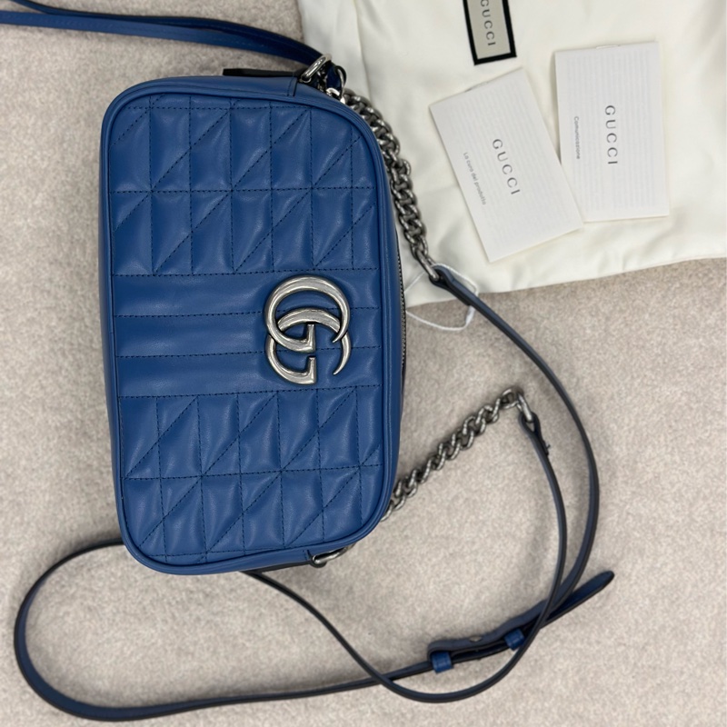 🎁母親節送禮首選🎁#gucci #馬夢 天空藍 #相機包 #marmont(中號)#斜背包-5