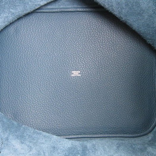 【巴黎站二手名牌專賣店】＊現貨＊HERMES 愛馬仕 真品＊🅁方框R刻土耳其藍銀扣菜籃子PICOTIN33手提包-3