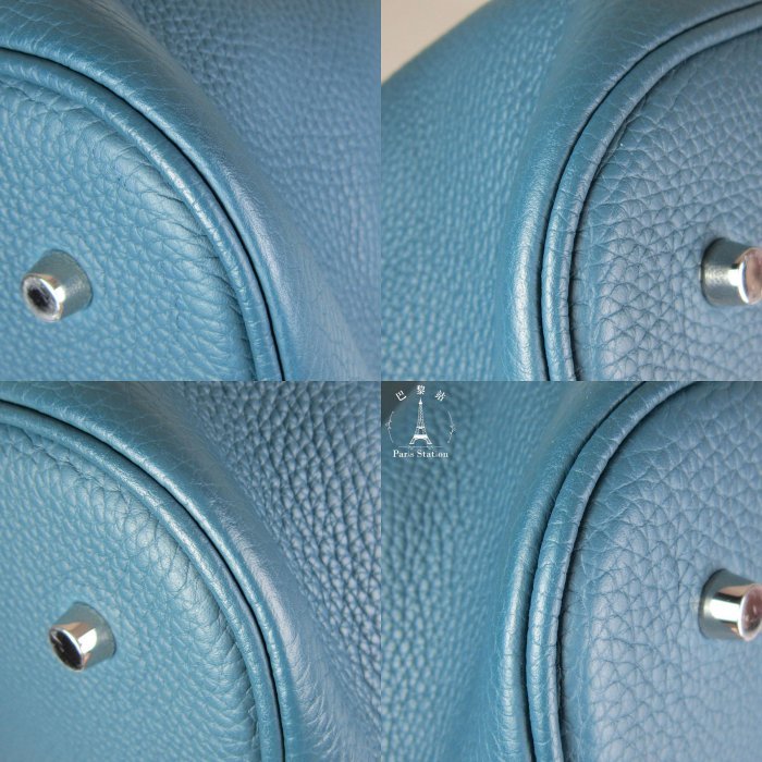 【巴黎站二手名牌專賣店】＊現貨＊HERMES 愛馬仕 真品＊🅁方框R刻土耳其藍銀扣菜籃子PICOTIN33手提包-6