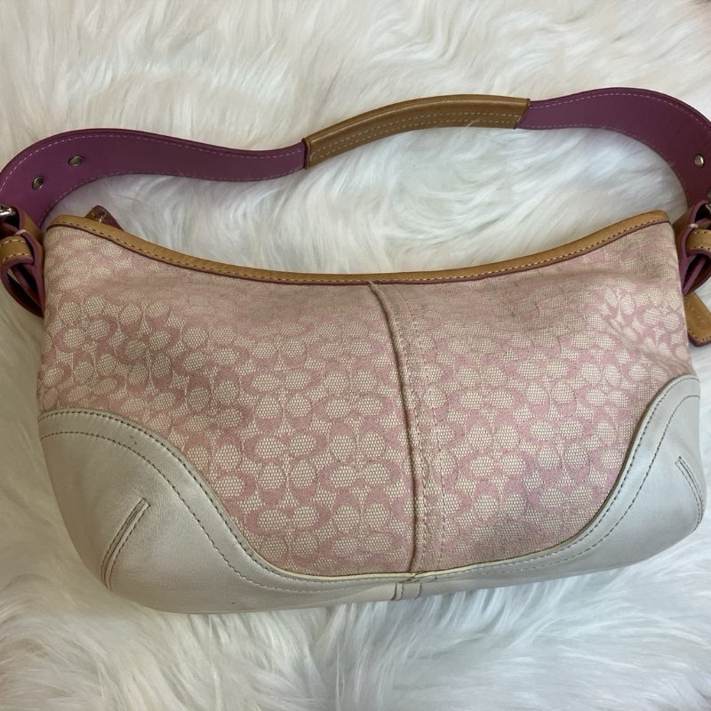 【舊愛新歡】COACH粉色白邊單肩緹花布小包-0