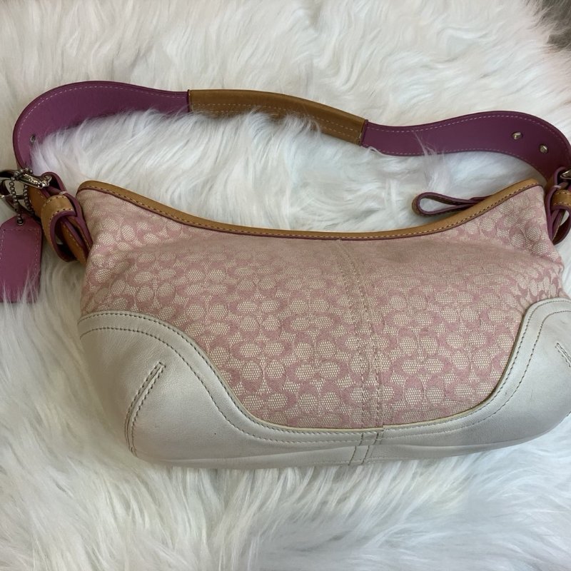 【舊愛新歡】COACH粉色白邊單肩緹花布小包-1