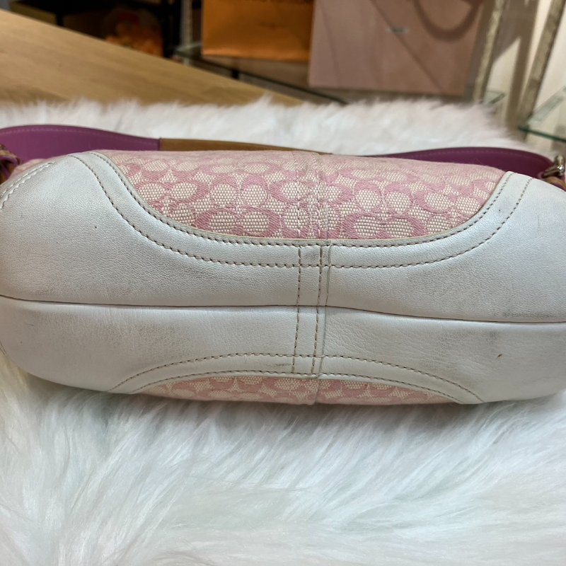 【舊愛新歡】COACH粉色白邊單肩緹花布小包-2