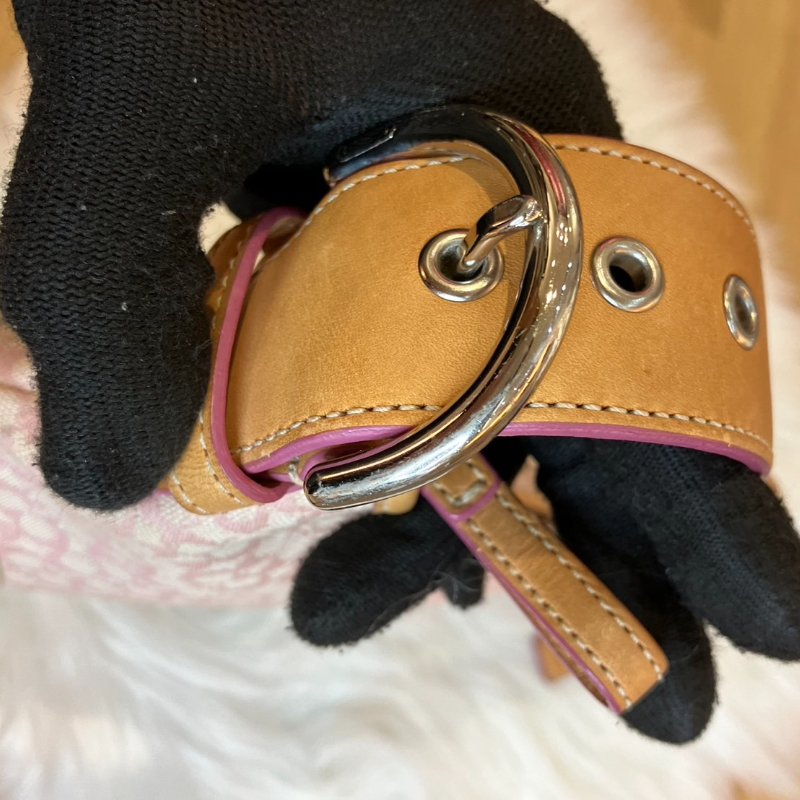 【舊愛新歡】COACH粉色白邊單肩緹花布小包-12