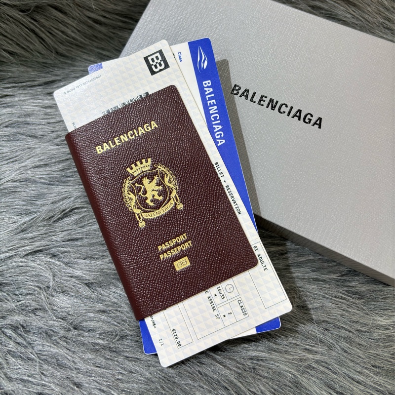 BALENCIAGA 巴黎世家 787777 限量 紅棕色 護照 機票 卡夾 證件套 長夾 皮夾 拉鍊 零錢袋-1