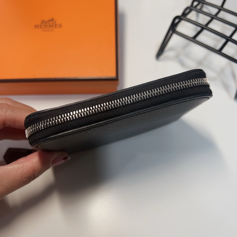 Hermes silk in 89黑 絲巾短夾-3