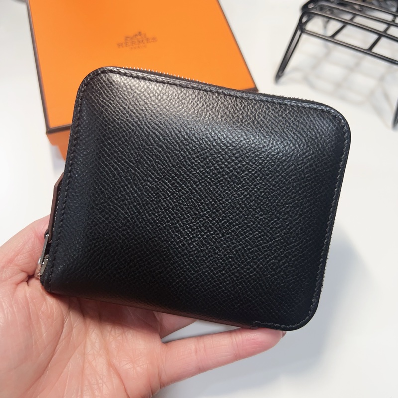 Hermes silk in 89黑 絲巾短夾-9