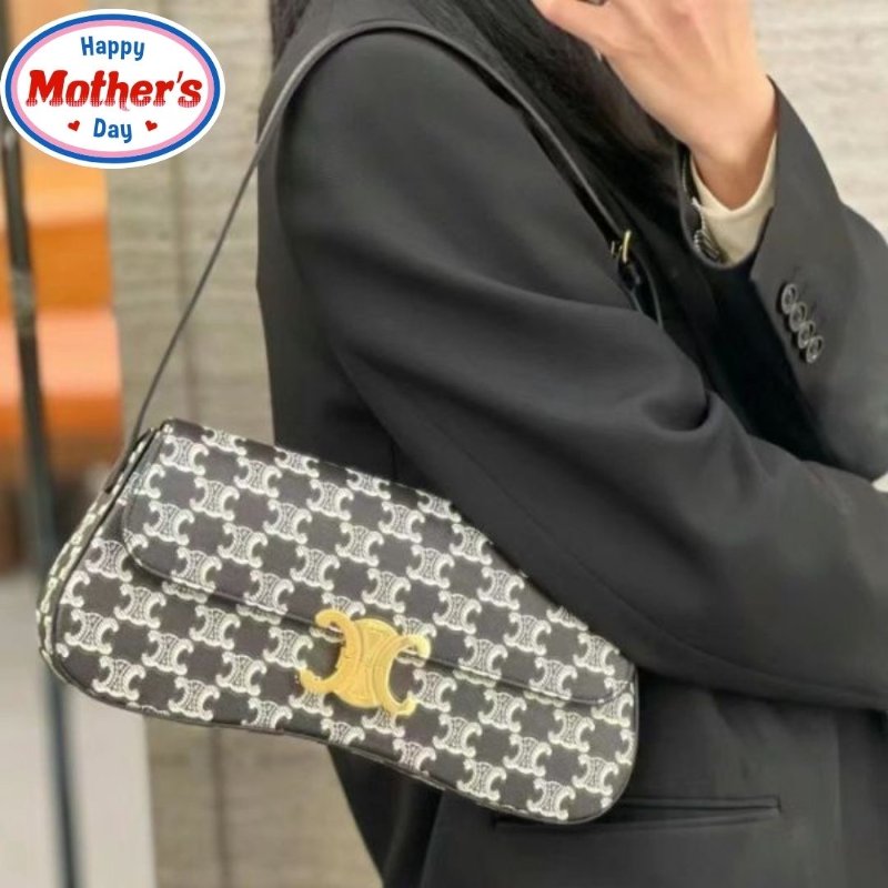 Celine 115532 雙色標誌印花中型 Lola 包 黝黑色★母親節特價《2024季度新品》-0