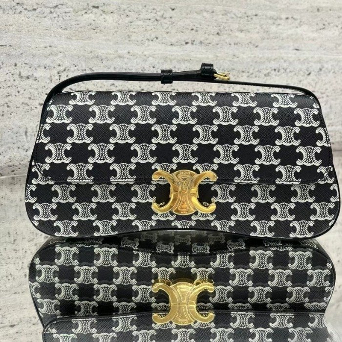 Celine 115532 雙色標誌印花中型 Lola 包 黝黑色★母親節特價《2024季度新品》-4