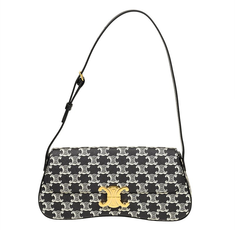 Celine 115532 雙色標誌印花中型 Lola 包 黝黑色★母親節特價《2024季度新品》-5