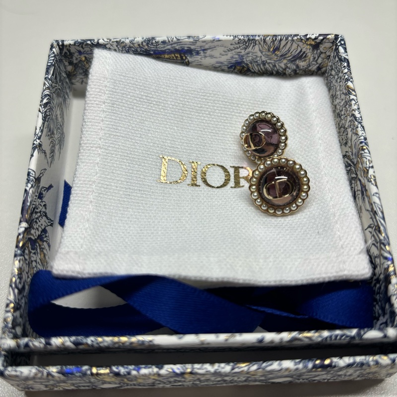 Dior 全新 已絕版色Petit CD Baroque 耳釘 透紫色-0