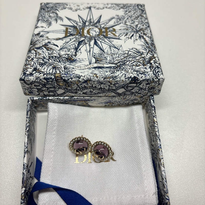 Dior 全新 已絕版色Petit CD Baroque 耳釘 透紫色-4