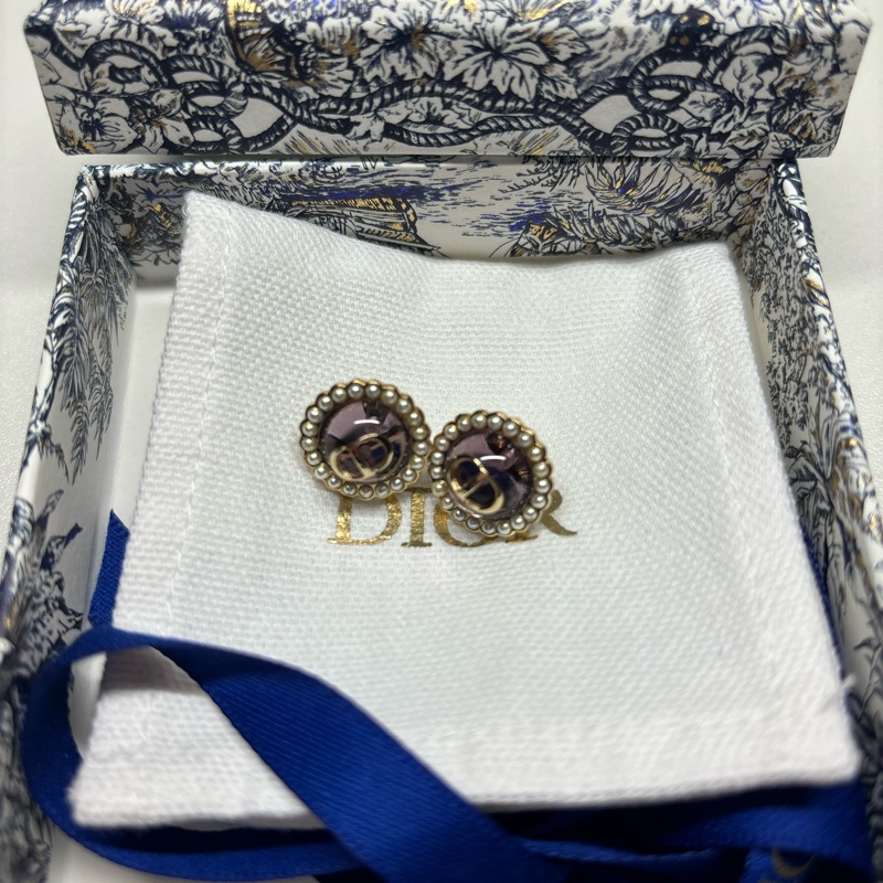 Dior 全新 已絕版色Petit CD Baroque 耳釘 透紫色-6