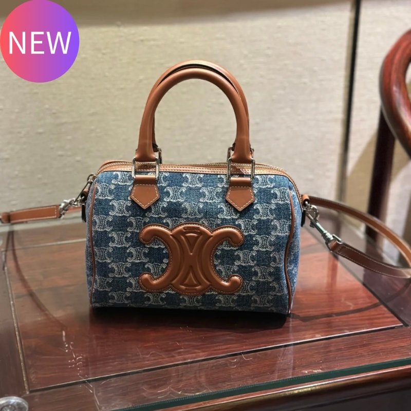 Celine 113772 Triomphe Cuir 小款波士頓包 通體牛仔布配小牛皮《2024季度新品》-0