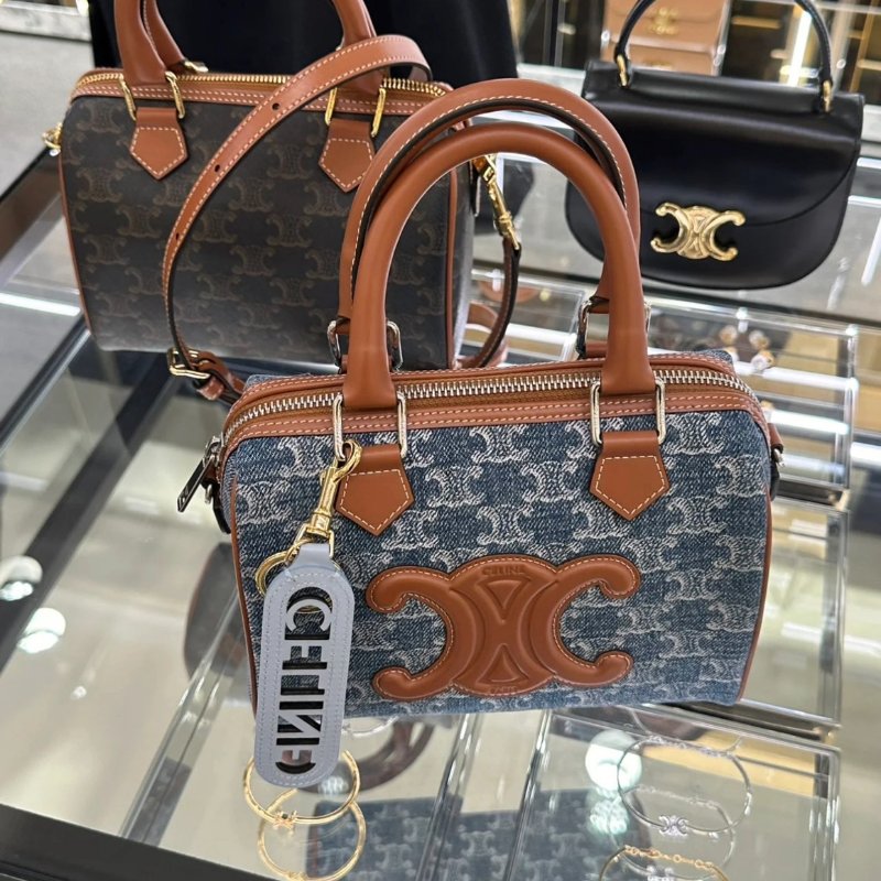 Celine 113772 Triomphe Cuir 小款波士頓包 通體牛仔布配小牛皮《2024季度新品》-2