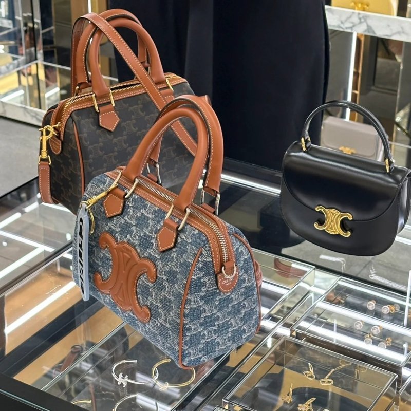 Celine 113772 Triomphe Cuir 小款波士頓包 通體牛仔布配小牛皮《2024季度新品》-3