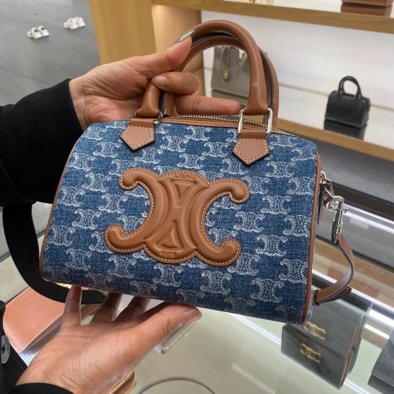 Celine 113772 Triomphe Cuir 小款波士頓包 通體牛仔布配小牛皮《2024季度新品》-4