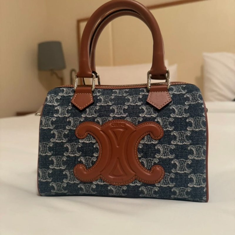 Celine 113772 Triomphe Cuir 小款波士頓包 通體牛仔布配小牛皮《2024季度新品》-5